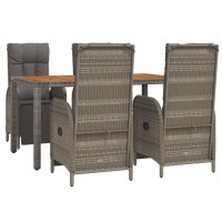 Vidaxl 5 Piece Patio Dining Set With Cushions Gray Poly Rattan