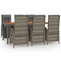 Vidaxl 7 Piece Patio Dining Set With Cushions Gray Poly Rattan