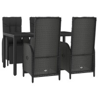 Vidaxl 5 Piece Patio Dining Set With Cushions Black Poly Rattan