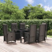 Vidaxl 7 Piece Patio Dining Set With Cushions Black And Gray Poly Rattan