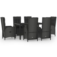 Vidaxl 7 Piece Patio Dining Set With Cushions Black And Gray Poly Rattan