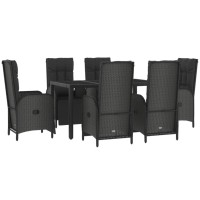 Vidaxl 7 Piece Patio Dining Set With Cushions Black And Gray Poly Rattan