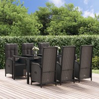 Vidaxl 7 Piece Patio Dining Set With Cushions Black Poly Rattan