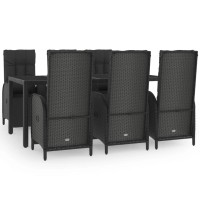 Vidaxl 7 Piece Patio Dining Set With Cushions Black Poly Rattan