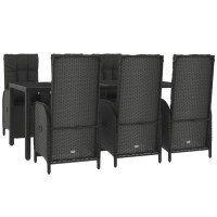 Vidaxl 7 Piece Patio Dining Set With Cushions Black Poly Rattan