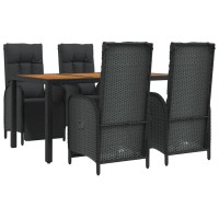 Vidaxl 5 Piece Patio Dining Set With Cushions Black Poly Rattan