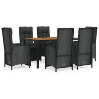 Vidaxl 7 Piece Patio Dining Set With Cushions Black Poly Rattan