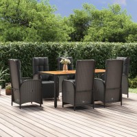 Vidaxl 7 Piece Patio Dining Set With Cushions Black Poly Rattan