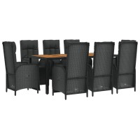 Vidaxl 9 Piece Patio Dining Set With Cushions Black Poly Rattan