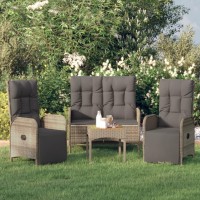 Vidaxl 3 Piece Patio Dining Set With Cushions Gray Poly Rattan