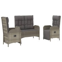 Vidaxl 3 Piece Patio Dining Set With Cushions Gray Poly Rattan