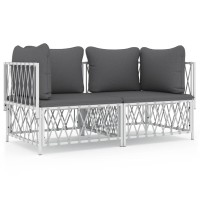 Vidaxl 2 Piece Patio Lounge Set With Cushions White Steel