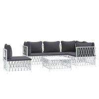 Vidaxl 6 Piece Patio Lounge Set With Cushions White Steel