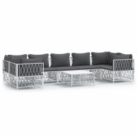 Vidaxl 8 Piece Patio Lounge Set With Cushions White Steel