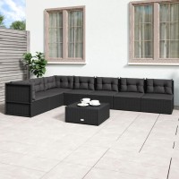 Vidaxl 7 Piece Patio Lounge Set With Cushions Black Poly Rattan