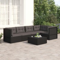 Vidaxl 5 Piece Patio Lounge Set With Cushions Black Poly Rattan