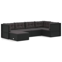 Vidaxl 6 Piece Patio Lounge Set With Cushions Black Poly Rattan