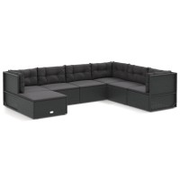 Vidaxl 7 Piece Patio Lounge Set With Cushions Black Poly Rattan