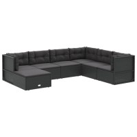 Vidaxl 7 Piece Patio Lounge Set With Cushions Black Poly Rattan