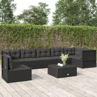 Vidaxl 7 Piece Patio Lounge Set With Cushions Black Poly Rattan