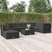 Vidaxl 8 Piece Patio Lounge Set With Cushions Black Poly Rattan