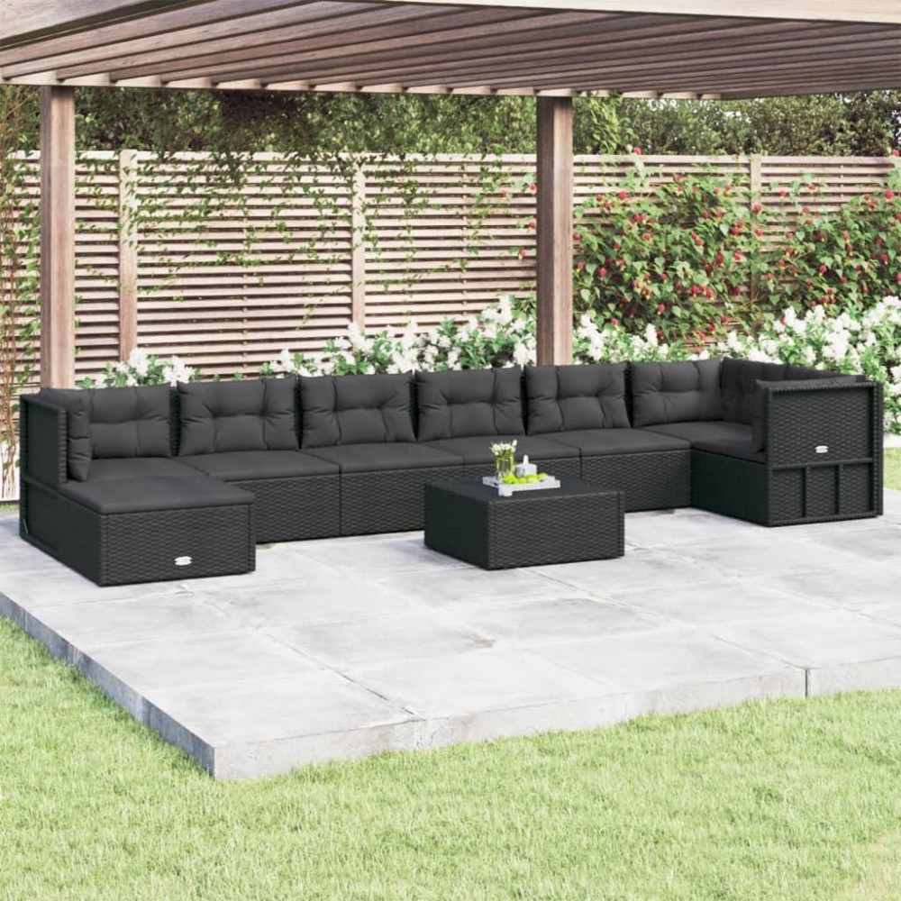 Vidaxl 8 Piece Patio Lounge Set With Cushions Black Poly Rattan