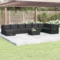 Vidaxl 9 Piece Patio Lounge Set With Cushions Black Poly Rattan