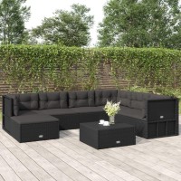 Vidaxl 7 Piece Patio Lounge Set With Cushions Black Poly Rattan