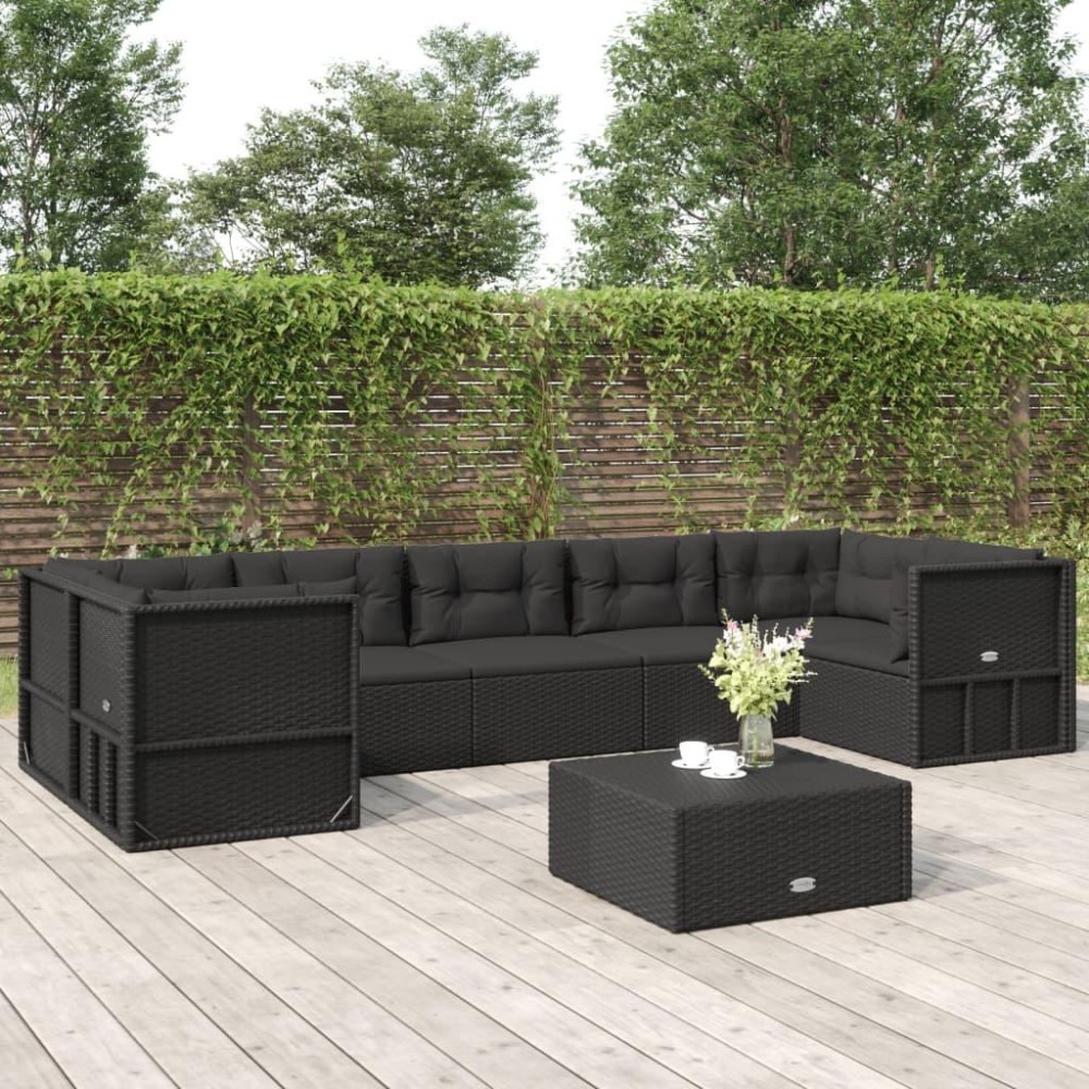 Vidaxl 7 Piece Patio Lounge Set With Cushions Black Poly Rattan