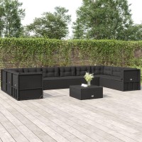 Vidaxl 10 Piece Patio Lounge Set With Cushions Black Poly Rattan