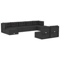 Vidaxl 9 Piece Patio Lounge Set With Cushions Black Poly Rattan