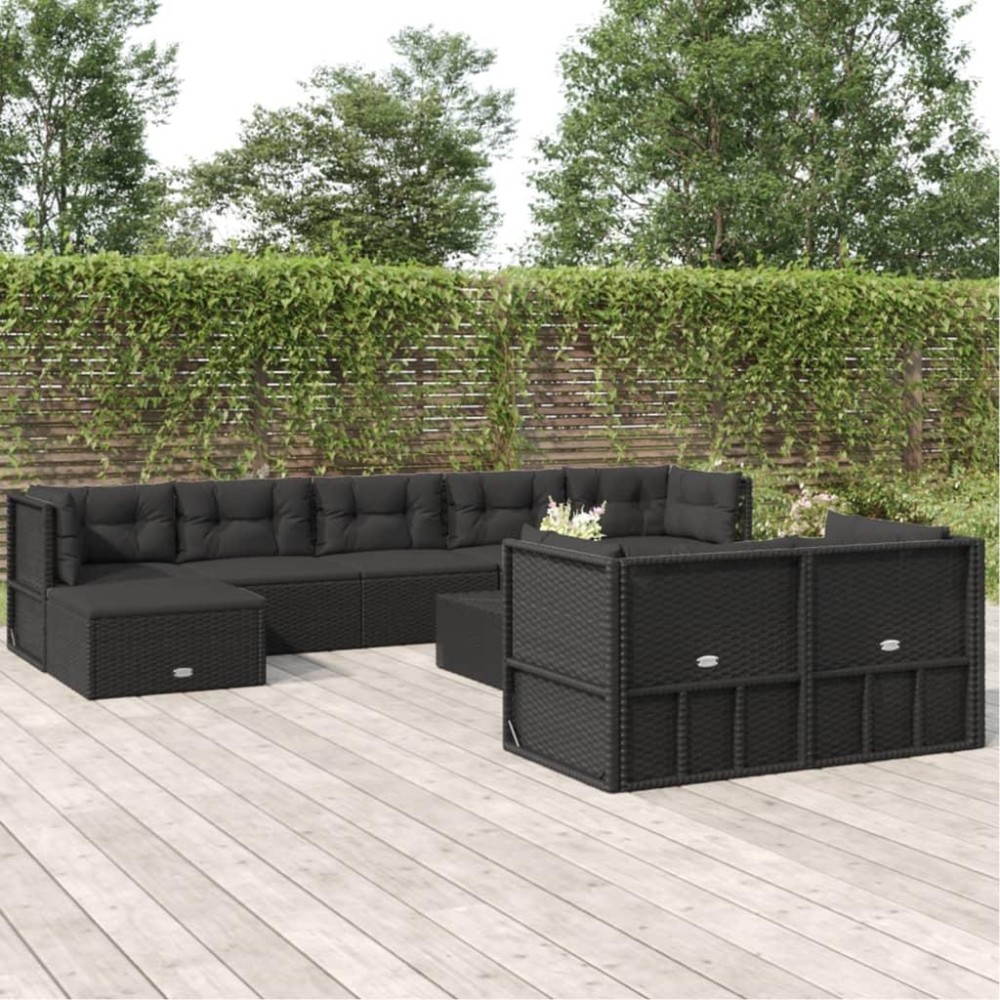 Vidaxl 9 Piece Patio Lounge Set With Cushions Black Poly Rattan