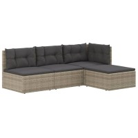 Vidaxl 4 Piece Patio Lounge Set With Cushions Gray Poly Rattan
