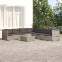 Vidaxl 7 Piece Patio Lounge Set With Cushions Gray Poly Rattan