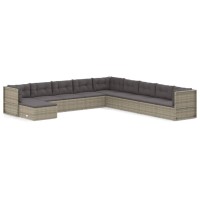 Vidaxl 10 Piece Patio Lounge Set With Cushions Gray Poly Rattan