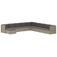 Vidaxl 10 Piece Patio Lounge Set With Cushions Gray Poly Rattan