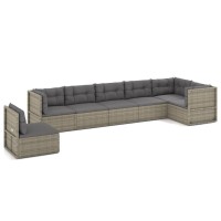 Vidaxl 7 Piece Patio Lounge Set With Cushions Gray Poly Rattan