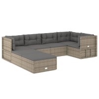 Vidaxl 7 Piece Patio Lounge Set With Cushions Gray Poly Rattan