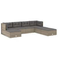 Vidaxl 7 Piece Patio Lounge Set With Cushions Gray Poly Rattan