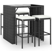 Vidaxl 5 Piece Patio Bar Set With Cushions Black Poly Rattan