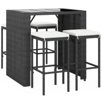 Vidaxl 5 Piece Patio Bar Set With Cushions Black Poly Rattan