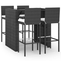 Vidaxl 5 Piece Patio Bar Set With Cushions Black Poly Rattan