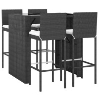 Vidaxl 5 Piece Patio Bar Set With Cushions Black Poly Rattan