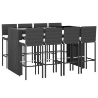 Vidaxl 9 Piece Patio Bar Set With Cushions Black Poly Rattan