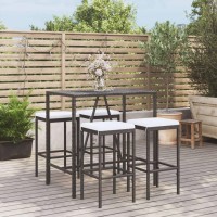 Vidaxl 5 Piece Patio Bar Set With Cushions Black Poly Rattan