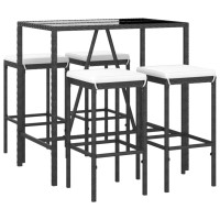 Vidaxl 5 Piece Patio Bar Set With Cushions Black Poly Rattan