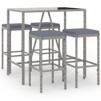 Vidaxl 5 Piece Patio Bar Set With Cushions Gray Poly Rattan