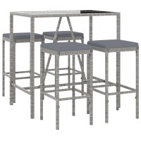 Vidaxl 5 Piece Patio Bar Set With Cushions Gray Poly Rattan