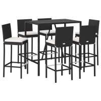 Vidaxl 7 Piece Patio Bar Set With Cushions Black Poly Rattan