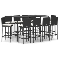 Vidaxl 11 Piece Patio Bar Set With Cushions Black Poly Rattan